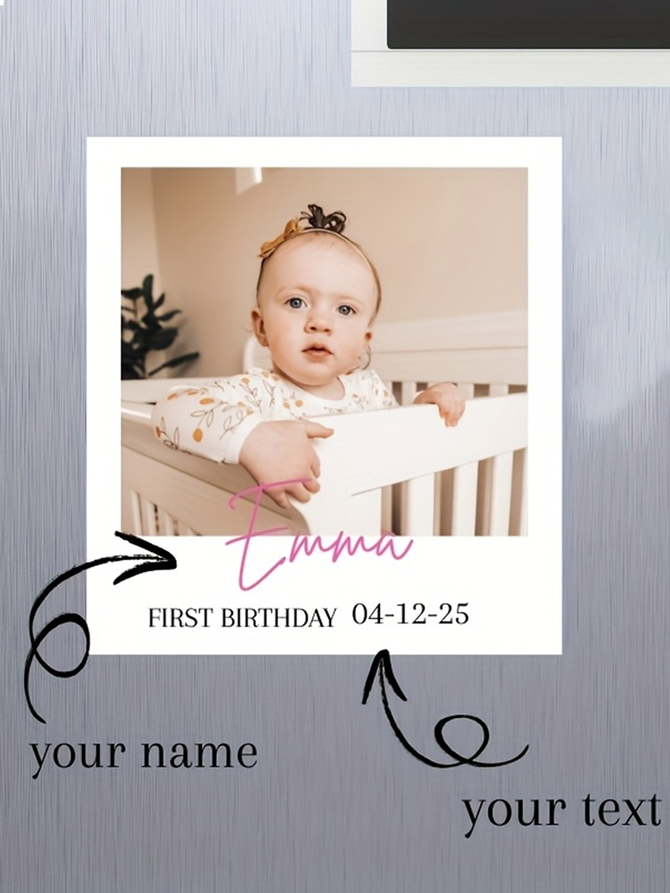 Custom Photo Fridge Magnets: Personalized First Birthday Party Gifts Photo Date Text Magnets